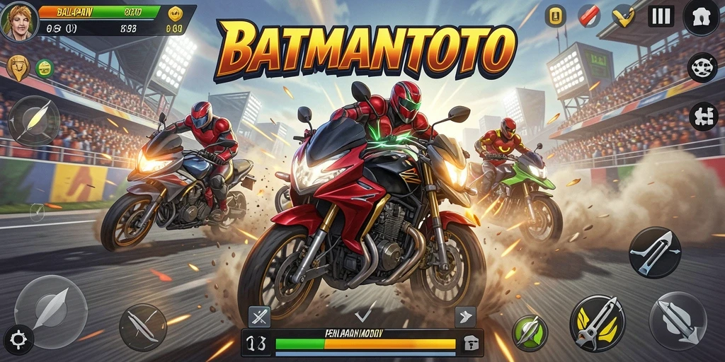Gameplay seru mengendarai motor dalam BATMANTOTO.