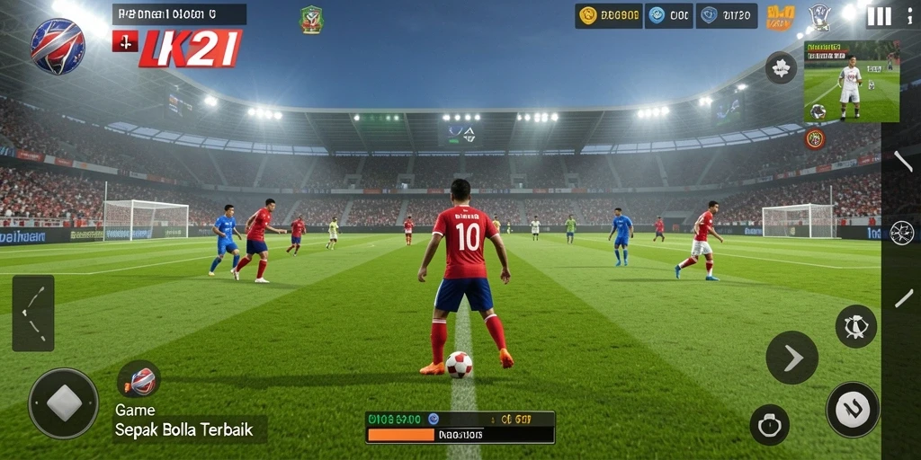 Tampilan gameplay LK21 dengan aksi seru di lapangan sepak bola.